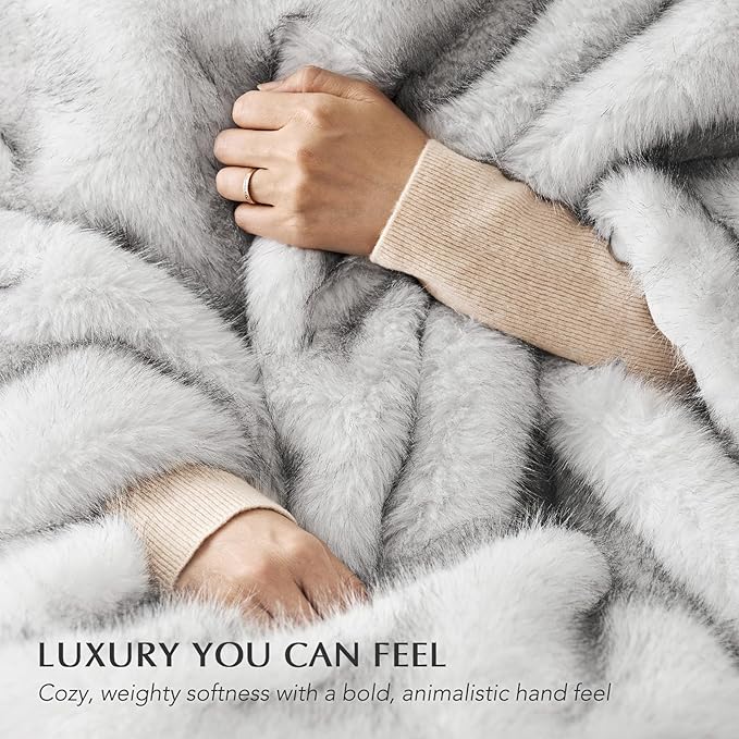 Luxury Faux Fur Throw Blanket, Soft Fluffy Faux Mink Blankets for Bed, Couch, Sofa, Thick Cozy Plush Warm Fur Throws with Reversible Velvet, Frosted White Wolf, 60"x80"