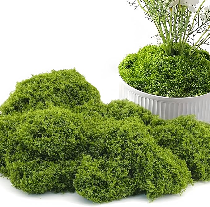 Potanro Faux Green Moss 5.3oz Artificial Fake Plant Moss Preserved Moss for Potted Plants Indoor Plants, Crafts, Planters, Bonsai Artifcial, DlY Floral Decorative Moss, Garden Wedding Decor
