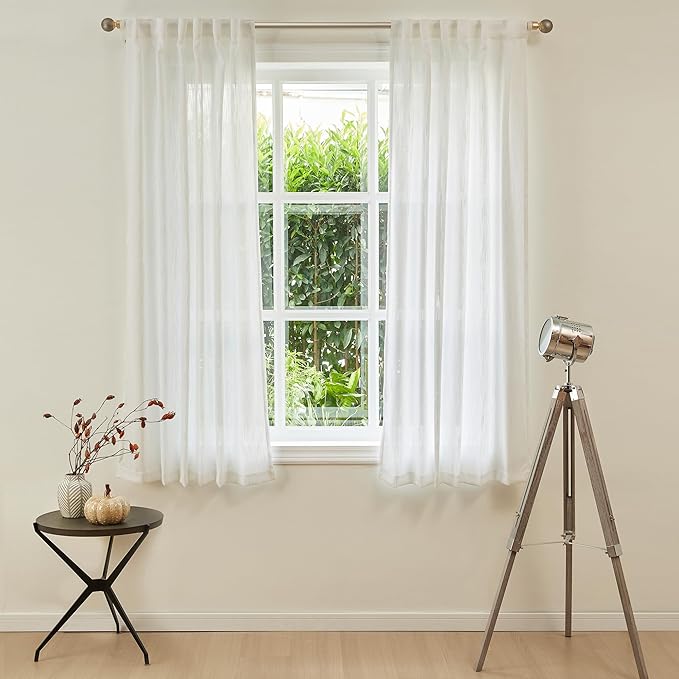 MYSKY HOME French Door Curtains for Closet Doorways, Window White Cotton Sheer Drapes Light Filtering Cute Curtain Panels Elegant Look for Classroom/Guestroom, 50" x 72", Natural, 2 PCs