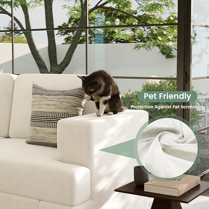 Sofa, 3 Piece Set Comfy Sofa, Loveseat & 2 3-Seater Couch with Deep Seats for Living Room, Modern Sleeper Couch, Beige Chenille
