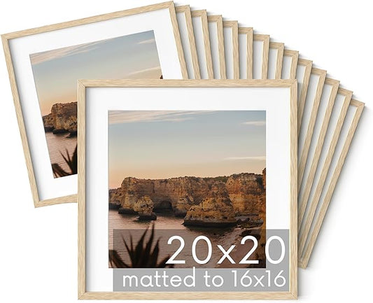 HAUS AND HUES 20x20 Square Picture Frames Set of 15 - Oak Wood Frames with Plexiglass, Beige