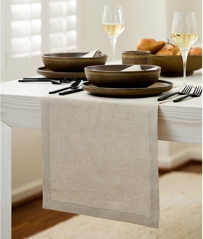 Solino Home Linen Natural Table Runner 48 Inches - 100% Pure Linen Small Table Runner 14 x 48 Inch Ideal for Dresser and Coffee Tables - Fall, Autumn, Thanksgiving - Fete