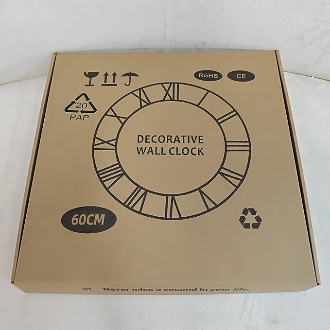 Large Wall Clock for Living Room Decor - 60cm/ 24 Inches Silent Non-Ticking Metal Wall Clocks Battery Operated, Vintage Decorative Modern Wall Clock for Bedroom, Office, Farmhouse Decor