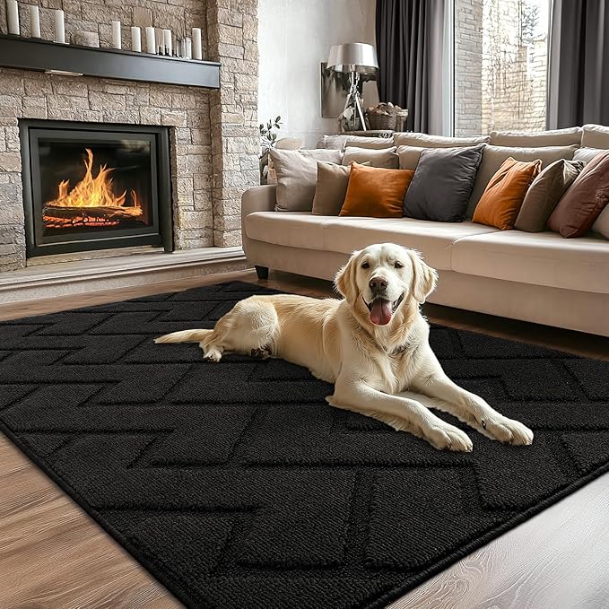 hicorfe Indoor Doormat,Front Back Door Mat Rubber Backing Non Slip Door Mats 47"x71" Absorbent Resist Dirt Entrance Doormat Inside Floor Mats for Entryway Washable Low-Profile (Black)