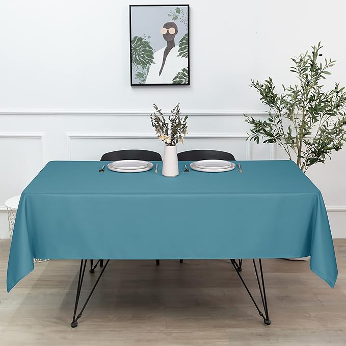 sancua Rectangle Tablecloth - 54 x 120 Inch - Stain and Wrinkle Resistant Washable Polyester Table Cloth, Decorative Fabric Table Cover for Dining Tables, Buffet Parties and Camping, Teal