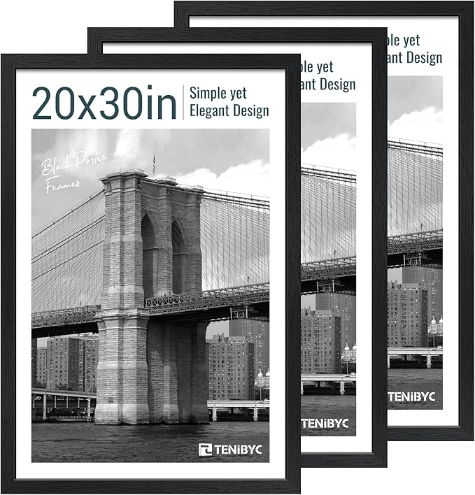 20x30 Poster Frame Set - 3 Pack, Textured Black Solid Wood Picture Frame, Wall Gallery Frame - Wall Hanging