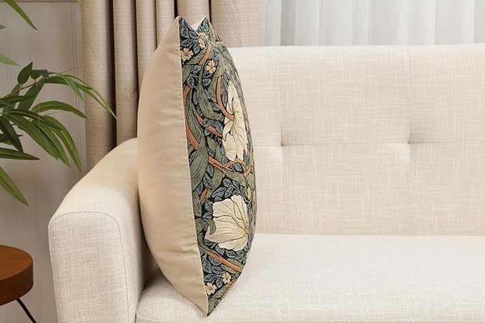 Charlotte Home Furnishings Pimpernel Blue Green Floral Throw Pillow Cover 18” x 18” – Double-Sided Tapestry Cushion Cover for Sofa, Couch, or Bed | 100% Cotton European Jacquard Woven