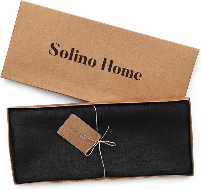 Solino Home Linen Black Table Runner 72 Inches Long - 100% Pure Linen Dining Table Runner 14 x 72 Inch for Fall, Autumn, Halloween, Thanksgiving - Fete