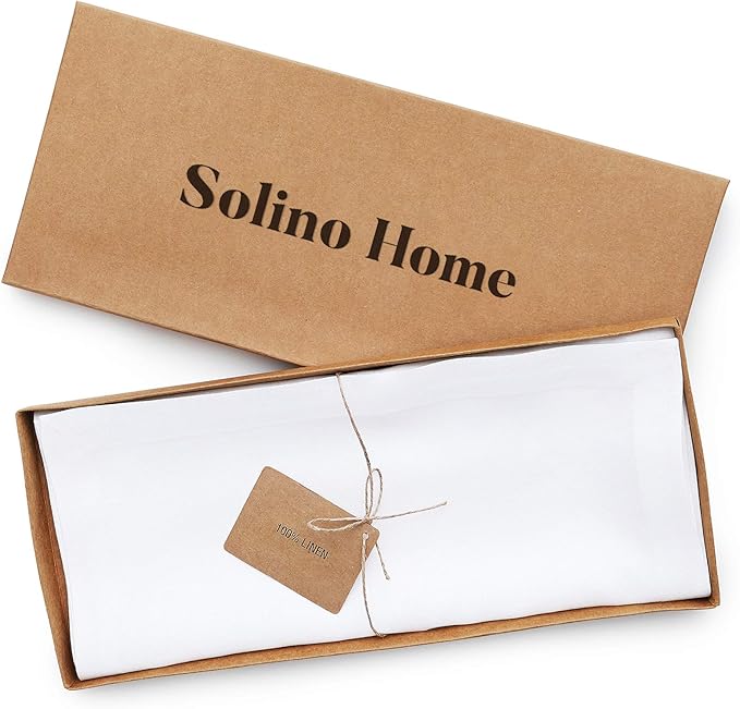 Solino Home Linen White Table Runner 48 Inches - 100% Pure Linen Small Table Runner 14 x 48 Inch Ideal for Dresser and Coffee Tables - Fall, Autumn, Halloween, Thanksgiving - Fete