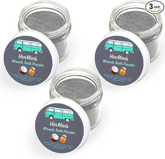 Vanman’s - Miracle Tooth Cleaning Powder Toothpaste (3 Pack) - Fluoride-Free Whitening Tooth Powder with Coconut Charcoal, Eggshell Powders - Remineralizing Toothpaste - 2.2 Ounce