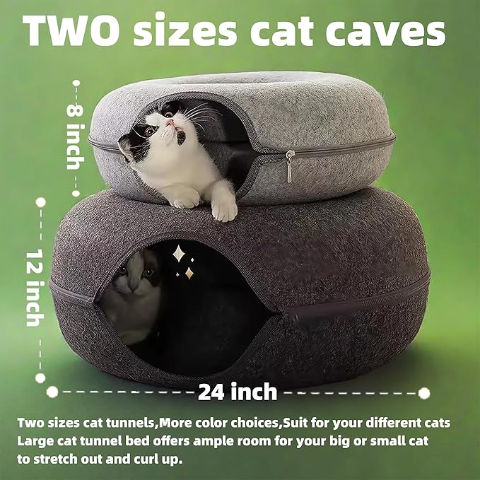 Donut Cat Tunnel Bed Peekaboo Cat Cave for Large Cats Up to 30 Lbs, Kitty Interactive Playing Tent House for Multiple Cats,Detachable,Scratch Resistant (Brown, Large - 24 Inch Diameter)