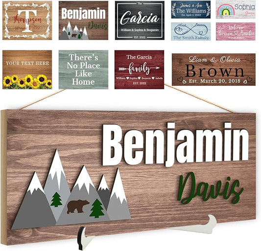 Custom Wood Sign Prsonalized Text Business 3D Home Decor, Personalized Rustic Plaque Board Hanging Wooden Name Sign for Wall Art, Customized Signs Plank Decoration Gifts for Wedding Family Farmhouse Kitchen, Rectangle