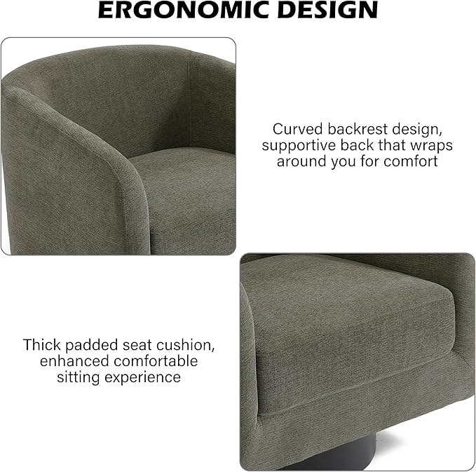 Swivel Barrel Accent Chair, Modern Round Chenille Fabric Arm Chair for Living Room, Bedroom, Comfy Club Reading Chairs for Adults（Chenille Fabric, Tan, Set of 4