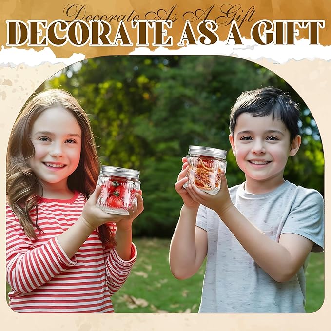 Mason Jars 8 oz - Vintage Small Glass Mason Jars with Silver Metal Lids, Regular Mouth Canning Jars, Safe For Storage, Canning, Pickling, Preserving, Fermenting, DIY Crafts & Decor (6Pack)
