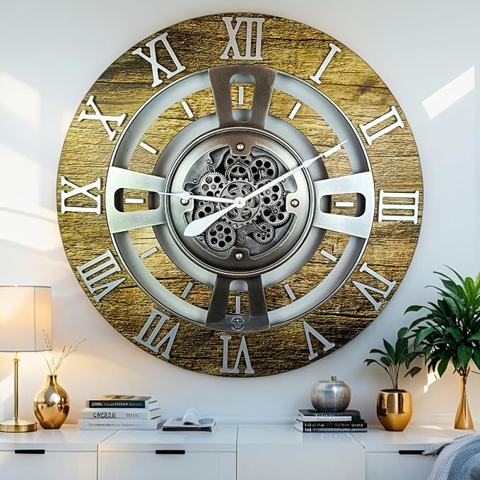 The Gears Clock Real Moving Gear Wall Clock England Line (Gold Antique, 36 inches (90 cm))