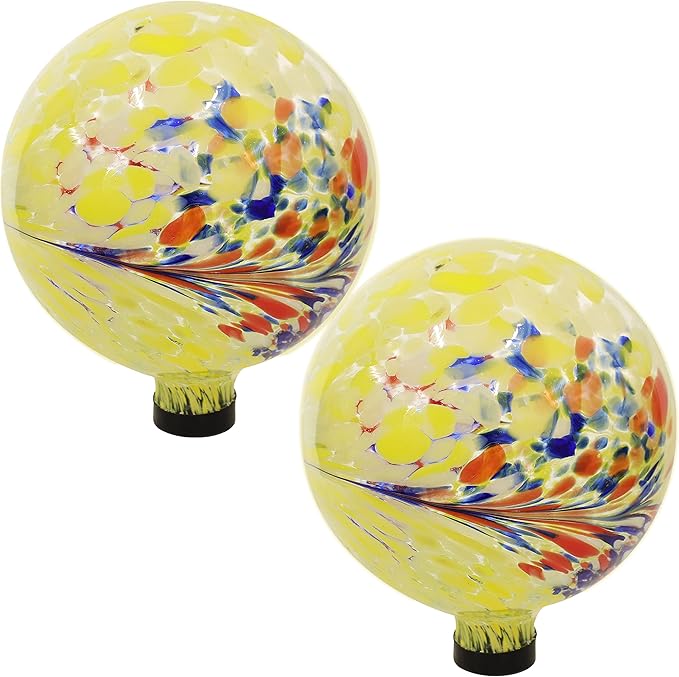Sunnydaze 10-Inch Gazing Ball for Garden - Glass Gazing Globe for Outside - Garden Orb Yard Decor - Bright Summer Burst - Set of 2