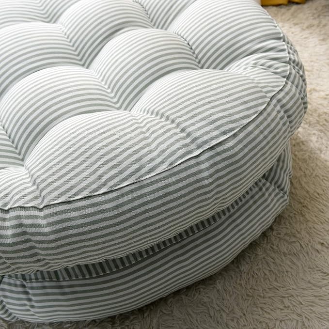 Tiita Striped Seat Cushion 2 Pack Beige Round Floor Pillows 22"x22" Chair Pad Cushions for Indoor/Outdoor Hanging Swing Chair Window Pads, Beige