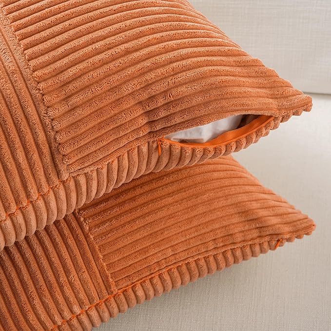 Fancy Homi 2 Packs Burnt Orange Decorative Throw Pillow Covers 20x20 Inch for Living Room Couch Bed Sofa, Rustic Farmhouse Boho Home Decor, Soft Corss Corduroy Patchwork Accent Cushion Case 50x50 cm