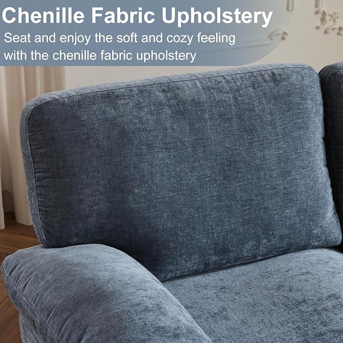 Karl home U-Shape Sectional Sofa Couch 111" Modern 4-Seat Sofa with Chaises Chenille Fabric Upholstered Covertible Couch with Wood Grain Legs for Living Room, Reception Room, Apartment, Navy Blue
