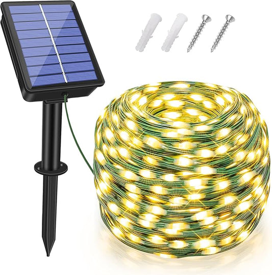 Solar String Lights 120LED 40FT, IP67 Waterproof Solar Lights for Outside with 8 Lighting Modes, Upgraded Solar Panel Fairy Lights for Garden Party Wedding Decorations (Warm White)