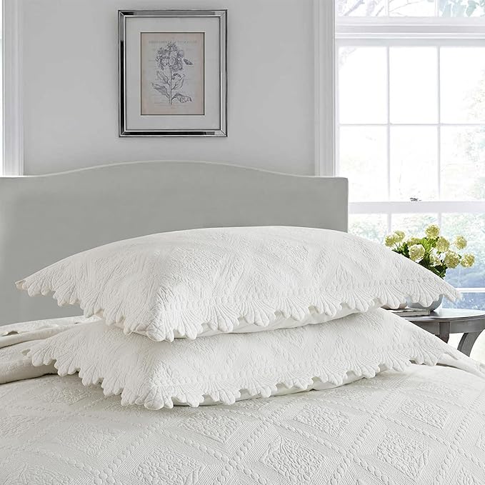 MarCielo 3-Piece 100% Cotton Oversized Bedspread Lightweight Quilt Coverlet Embroidery Farmhouse Bedding Set (TK White, Oversized King (118"x106"))