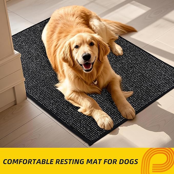 JSEI Dirt Trapper Door Mat 24"x36" Non-Slip Washable Entrance Mat, Dog Doormats, Absorbent & Fade-Resistant Floor Mats, Low Profile Welcome Mats for Entryway, Front Door, and Inside Entrance, Black