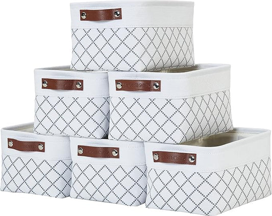 DECOMOMO Small Storage Basket, Closet Storage Bins, Baskets for Organizing Shelves (White Check, Small - 6 Pack)