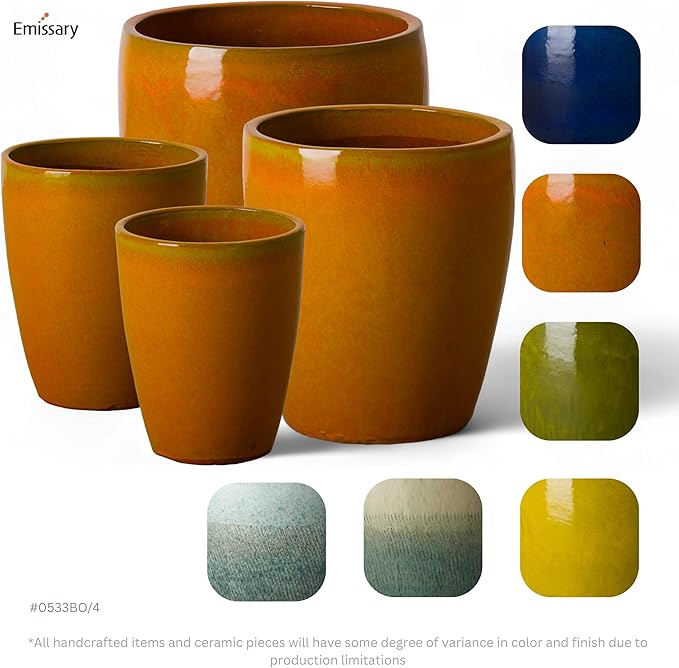 Emissary Home and Garden Bullet 12in., 14in., 15.5in., 21in. H Bright Orange Ceramic Round Planters with Drainage Hole (Set of 4)