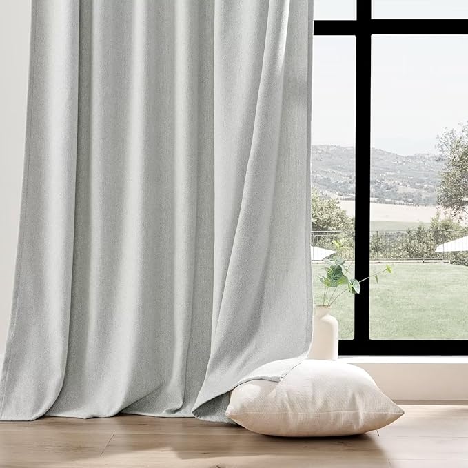 Joydeco Faux Linen Curtains 96 Inches Long 2 Panels Set for Bedroom Living Room, 52 inch Wide Light Filtering Drapes with Back Tab & Rod Pockets (52x96 inch, Greyish White)