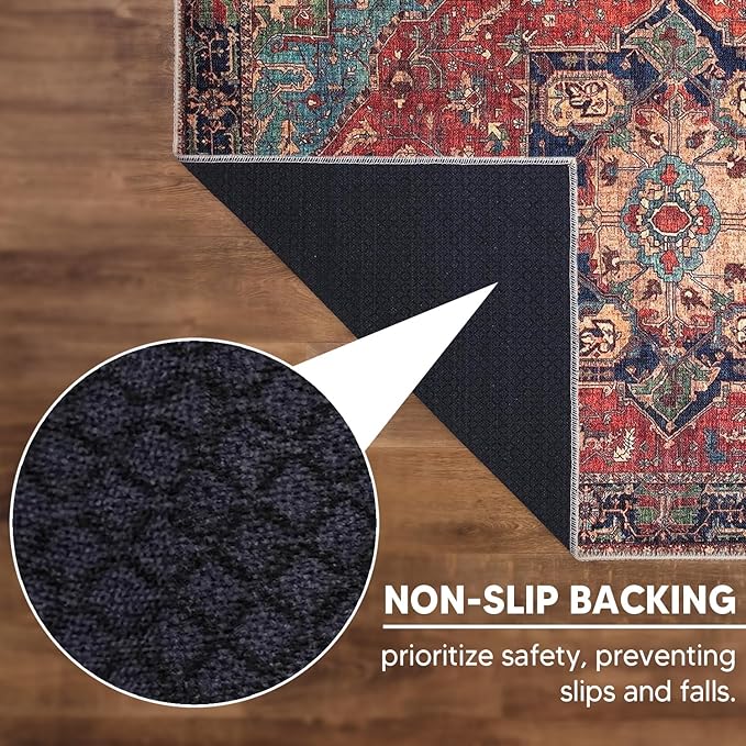 Keen Home Design 2x12 Rug - Machine Washable Runner Rug with Non-Slip Backing, Ideal for Hallway, Entryway, Kitchen, Laundry Room - Vintage, Easy Clean, Durable, Low Pile - (2'6" x 12')