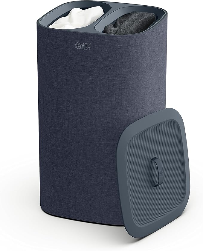Joseph Joseph Tota 60 liter/15.8 gallon Laundry Hamper Separation Basket with lid, 2 Removable Washing Bags with Handles- Carbon Black