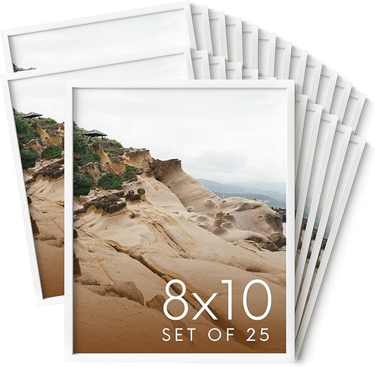 HAUS AND HUES 8x10 White Metal Picture Frames - Features Premium Aluminum, Vertical & Horizontal Hang, Shatterproof Plexiglass - Perfect for Home, Room, Office (8x10 in, White, Set of 25)