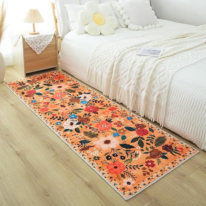 Runners for Hallways Kitchen Runner Rug Non Slip 2'x10' Long Washable Rugs with Rubber Backing Soft Floral Carpet Runner for Hallways, Kitchen, Laundry, Bedroom, Bathroom(Yellow)