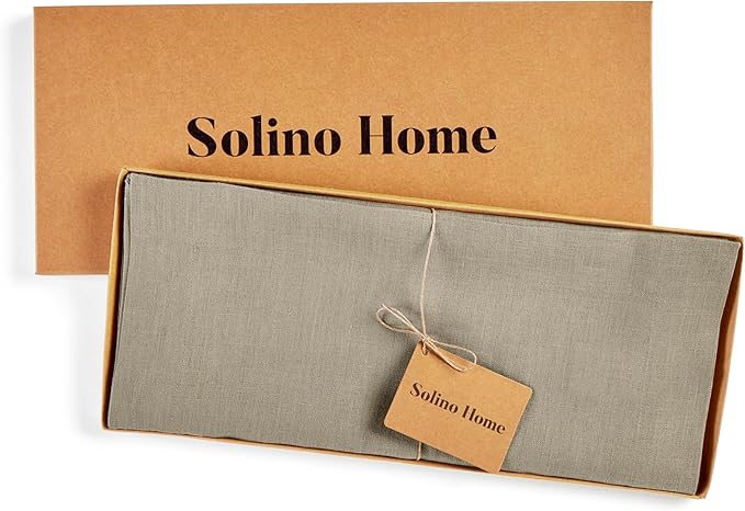 Solino Home Linen Table Runner 36 Inches - 100% Pure Linen Vintage Khaki Table Runner 14 x 36 Inch Ideal for Dresser and Coffee Tables - Fall, Autumn, Thanksgiving - Fete
