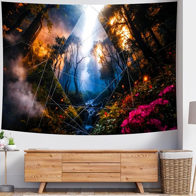 Delur Forest Tapestry Tree of Life Misty Tropical Rainforest Tapestry Wall Hanging Mystical Colorful Spiritual Psychedelic Nature Landscape Headboard for Bedroom Living Room Home Decor (59.1" x 78.7")
