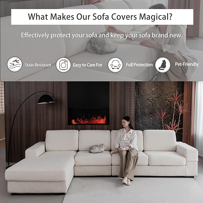 Couch Cushion Covers for Sectional Sofa, Stretch Soft Sofa Slipcovers Washable Wear-Resistant Universal Furniture Protector for Living Room(1 Piece Armrest Cover, Ivory)