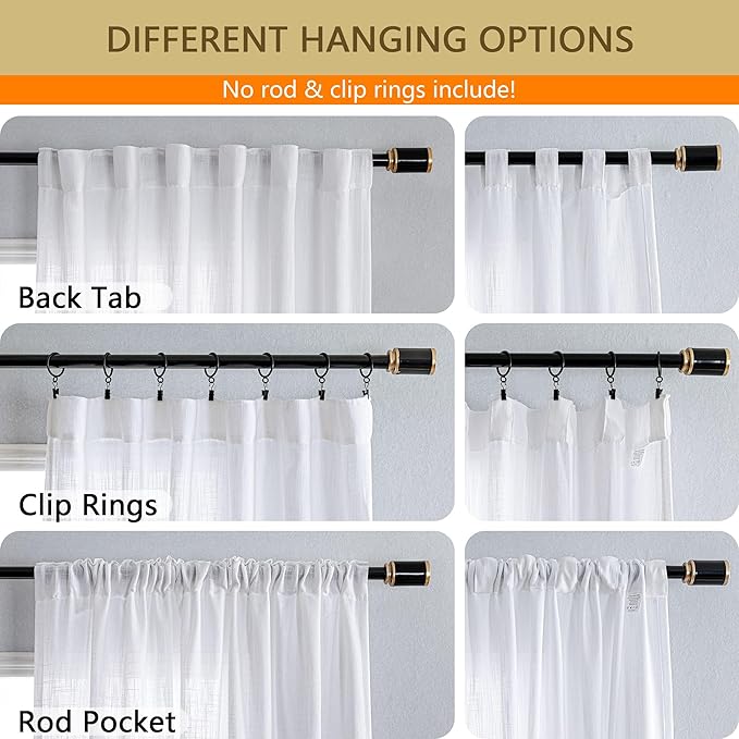 MYSKY HOME Patio White Curtains for Sliding Door, Living Room Curtains & Drapes Soft Cotton Farmhouse Window Treatments 90 inch Length 1 Panel Set Linen Look Semi Sheer Draperies, 100" W x 90" L