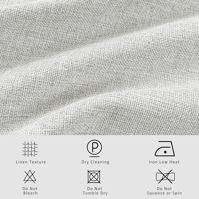 Macochico 100% Blackout Pinch Pleated Linen Curtains 84 Inch Length Thermal Blackout Curtains for Bedroom Living Room Nursery Greyish White Farmhouse Burlap Curtains with Tieback 52”Wx84”L 1 Panel