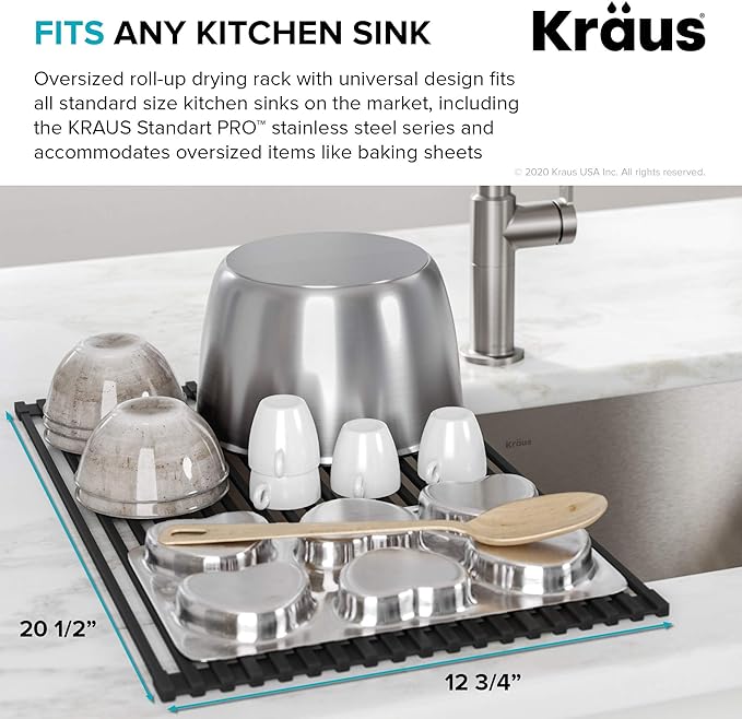 KRAUS Multipurpose Over-Sink Roll-Up Dish Drying Rack, Colander and Trivet in Aqua, KRM-10AQ