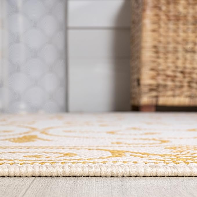 JONATHAN Y Vintage Filigree Indoor Outdoor Area Rug 5X8 Cream/Yellow, Charleston Textured Weave for Backyard, Patio, Porch, Easy-Cleaning, High Traffic, Pet-Friendly, Non-Shedding (SMB106M-5)