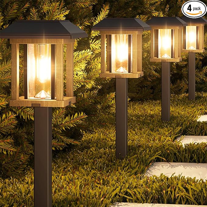 XMCOSY+ Solar Pathway Lights Outdoor, 25 LM LED Garden Lights with Seed Glass, 2-Tone/Colour, Waterproof Solar Powered Decorative Lighting for Yard Landscape Driveway Walkway (Warm White)