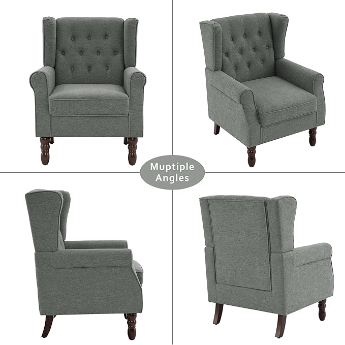 Lumibee High Back Accent Chair,Upholstered Wingback Armchair with Solid Wood Legs for Small Spaces,Comfy Single Sofa Chair for Living Room,Bedroom,Office-Gray