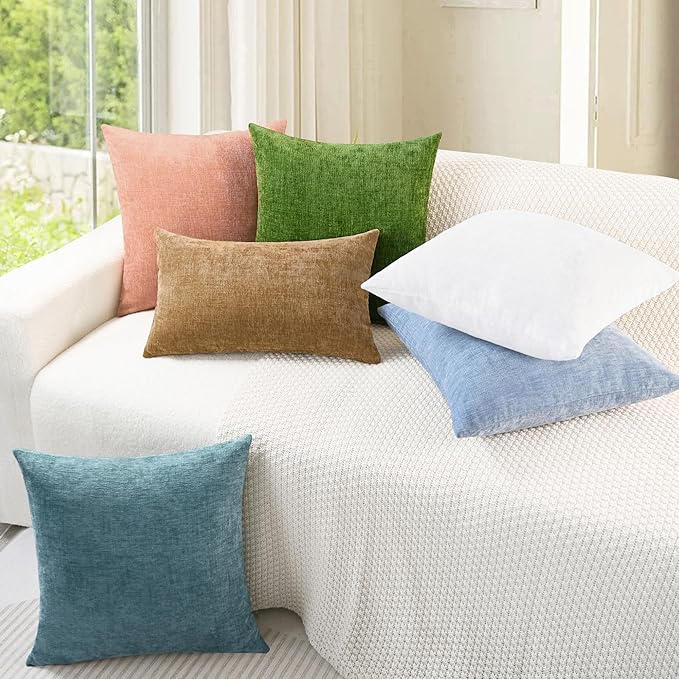 CaliTime Throw Pillow Covers Decorative 22 X 22 Inches Pack of 2 Cozy Chenille Cushion Cases for Couch Sofa Bed Living Room Home Smoke Blue