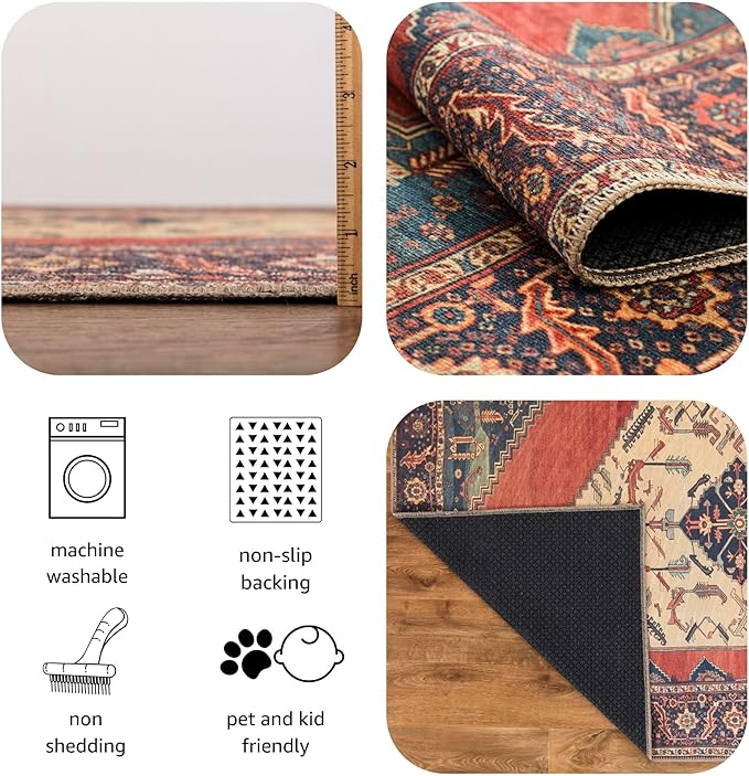 Keen Home Design 4x6 Rug - Machine Washable Area Rug with Non-Slip Backing, Ideal for Living Room, Dining Room, Bedroom - Vintage, Easy Clean, Durable, Low Pile Rug - (4' x 6')