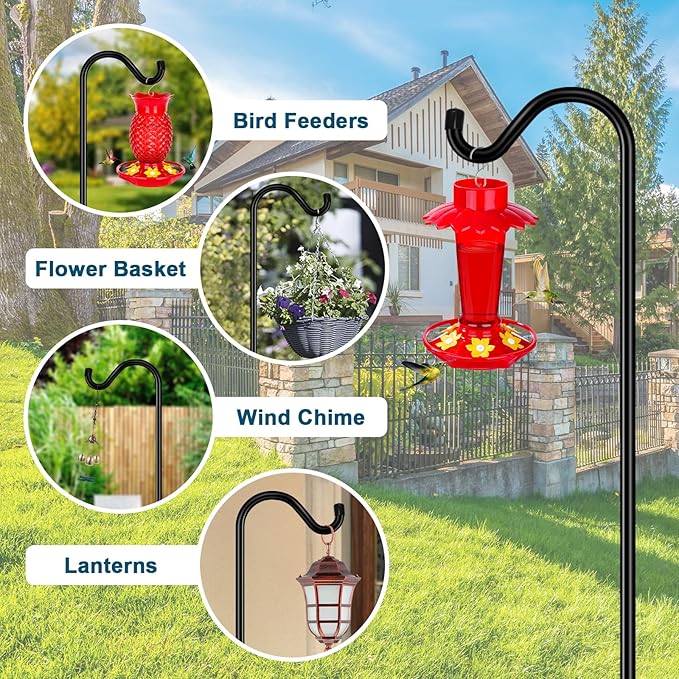 Gtongoko Adjustable Shepherds Hooks for Outdoor 76 Inch Bird Feeder Pole with 7 Prongs Base, 3/4 Inch Thick Heavy Duty for Hanging Bird Feeder, Plant Baskets,1 Pack