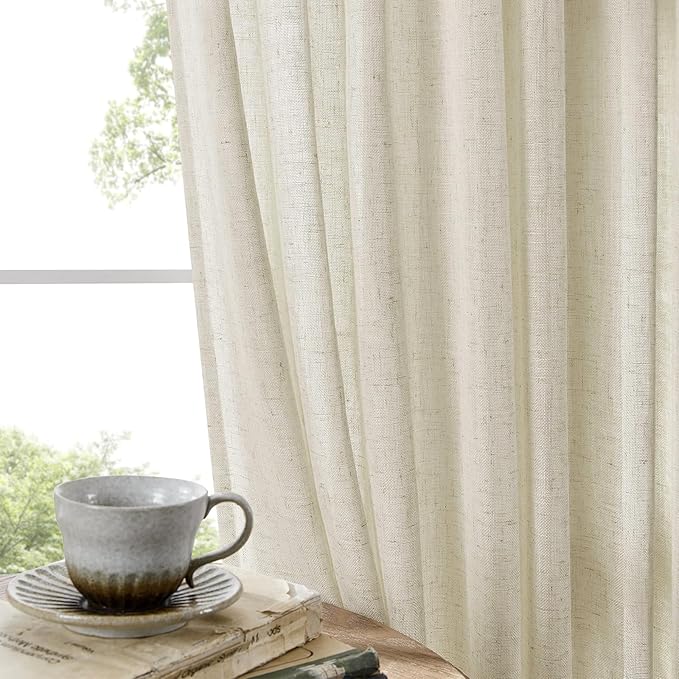 Joydeco Linen Curtains 90 Inch Length 2 Panel Sets,Light Filtering Curtains for Bedroom 100 Inch Wide Living Room Drapes with Back Tabs & Rod Pockets (W100 x L90 Inch, Beige)