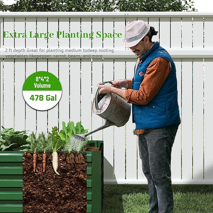 8x4x2 ft Outdoor Raised Garden Bed, Large Metal Planter Raised Beds, Planters for Outdoor Plants for Vegetables, Flowers, Herbs, Fruits, and Succulents.(4 Pcs)