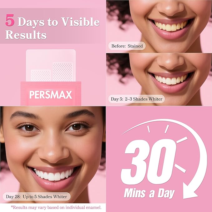 Teeth Whitening Strips for Sensitive Teeth Enamel Safe Smile Whitening Kit, 28 Strips 14 Treatments, No-Slip Remove Coffee Wine Smoking Stains Professional