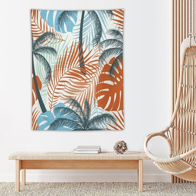 ICMOLYYENLO Palm Leaf Tapestry Wall Hanging, Tropical Leaves Plant Jungle Green Hawaiian Art Home Decor for Guest Bedroom Living Room Dormitory 40x60 Inch