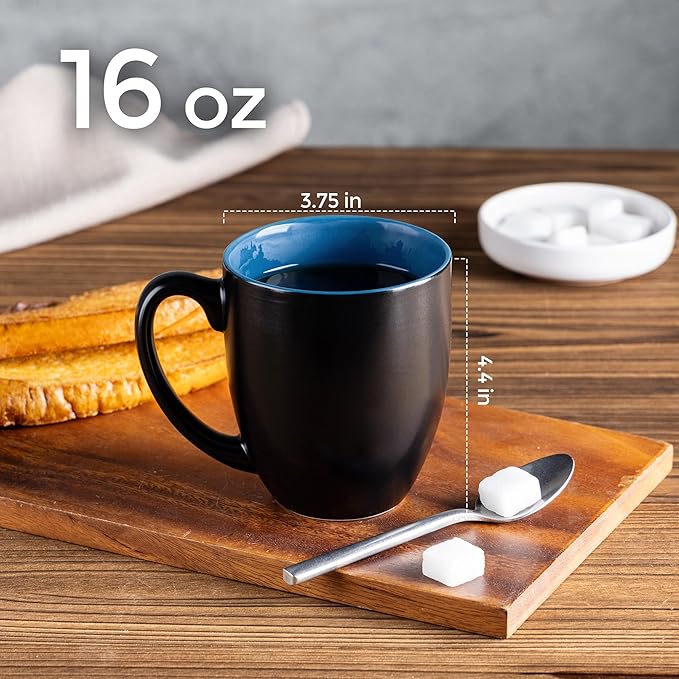 GBHOME 16oz Coffee Mugs Set of 6, Large Ceramic Coffee Mugs for Man, Woman, Dad, Mom, Modern Coffee Mugs Set with handle for Tea/Latte/Cappuccino/Milk/Cocoa. Dishwasher&Microwave Safe,Blue